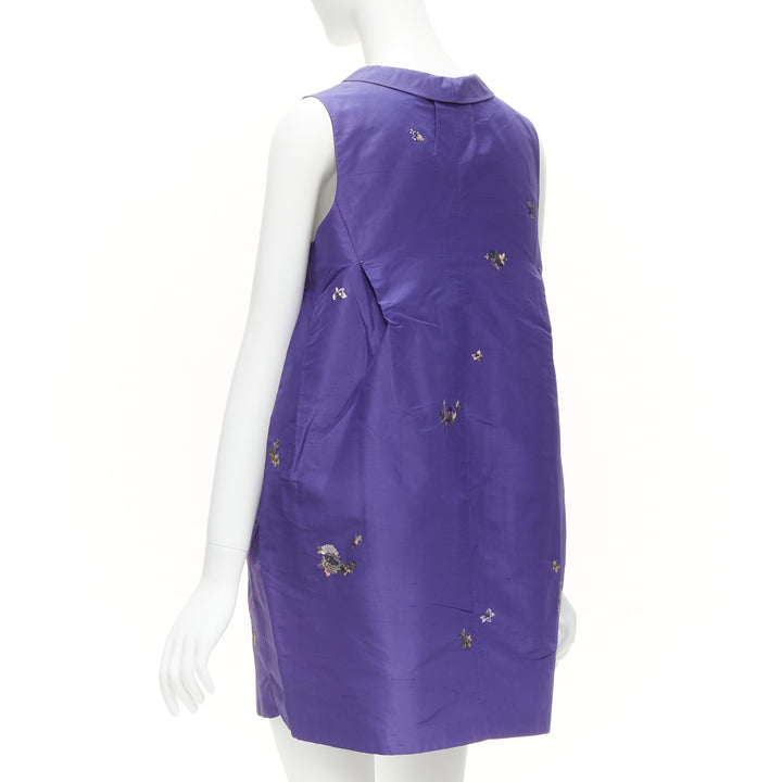 SHIATZY CHEN silk purple oriental floral bird embroidery cocoon vest IT44 L
