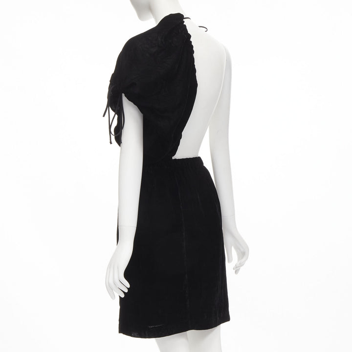 vintage COMME DES GARCONS 1990 black velvet drawstring sash knee length skirt M