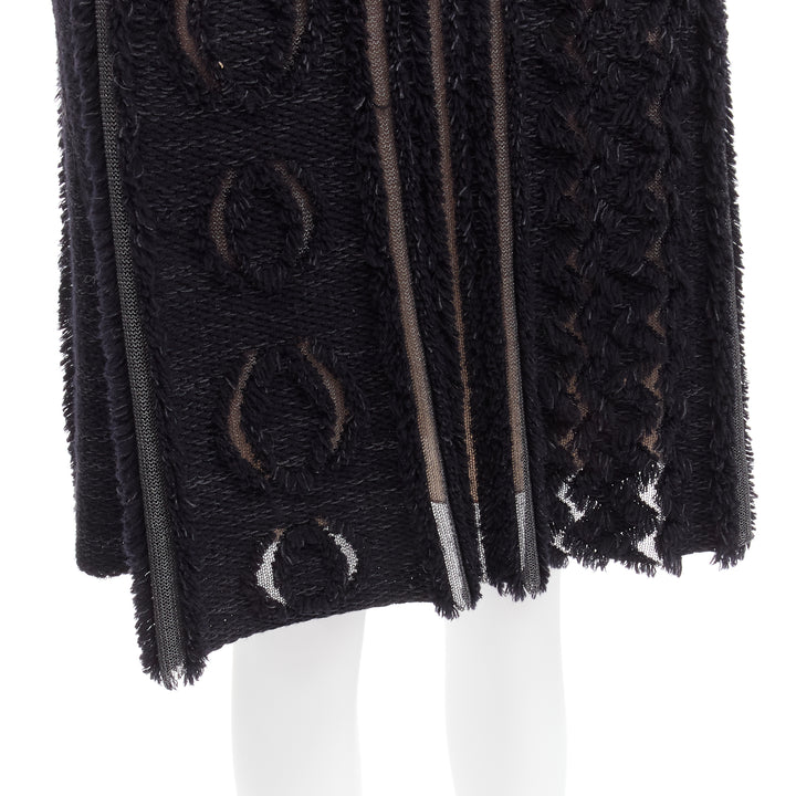 LOUIS VUITTON black wool blend grey lucid mesh cutout knit knee skirt XS