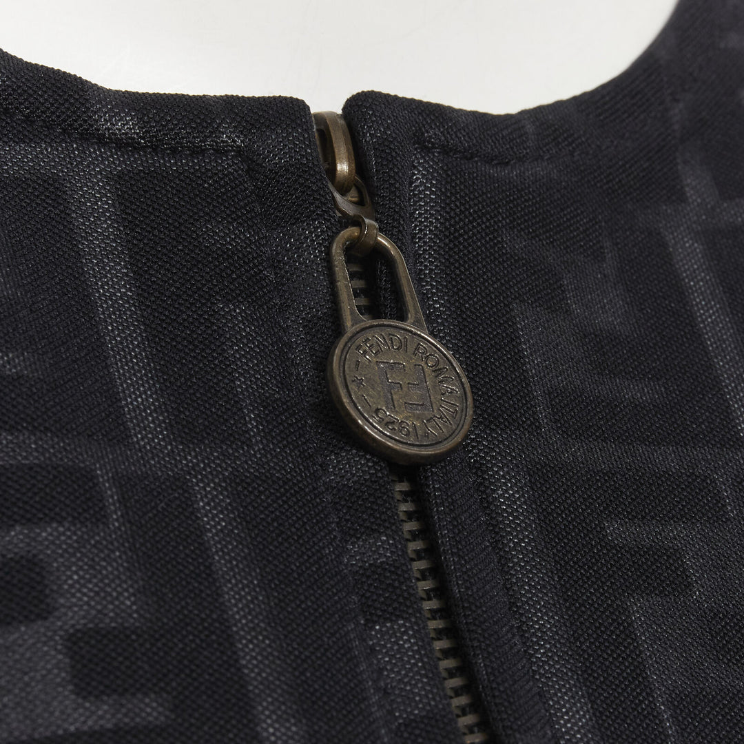 vintage FENDI FF Zucca monogram logo zip charm vest top S