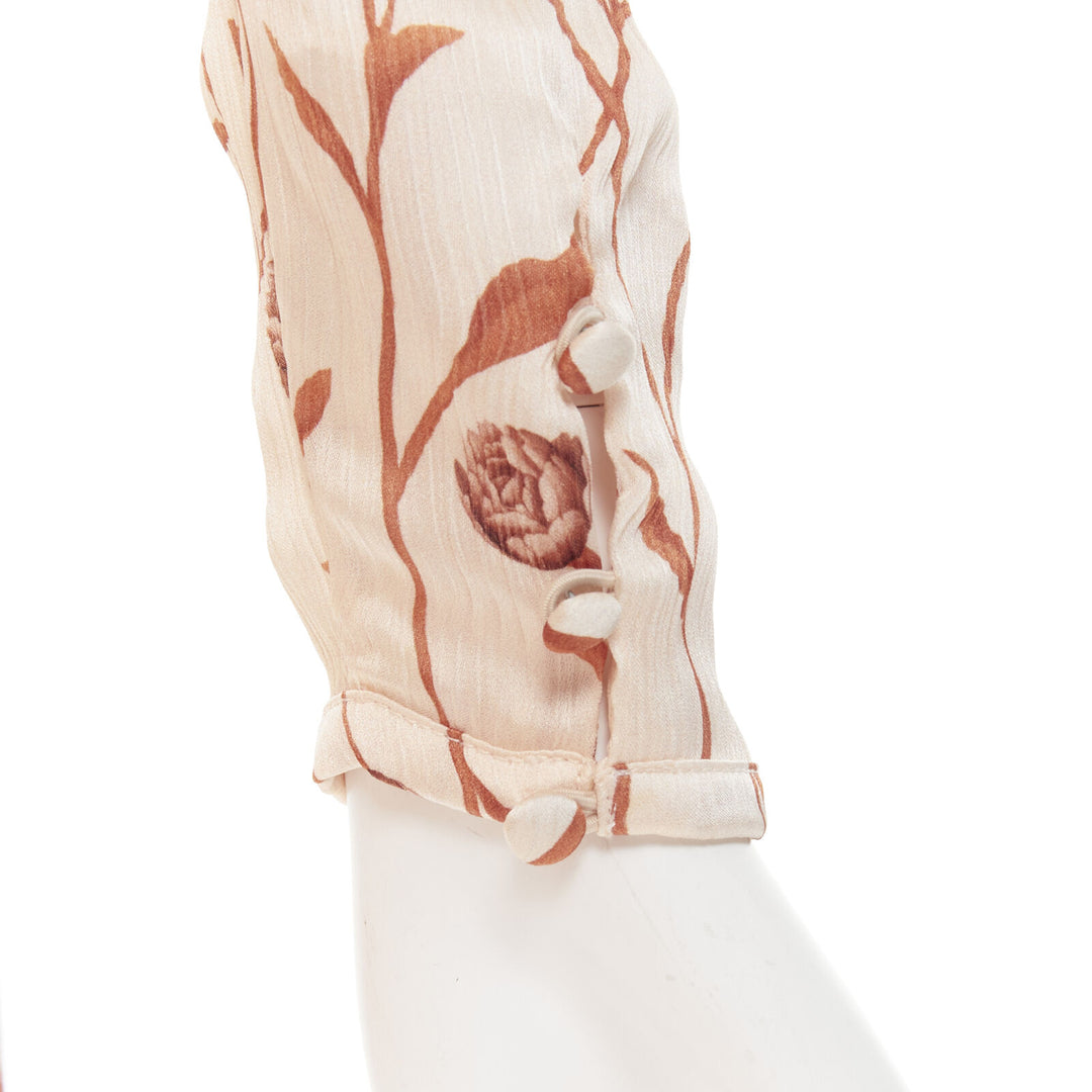 JOHANNA ORTIZ Mysterious Soul beige floral one shoulder tier maxi dress US2 XS