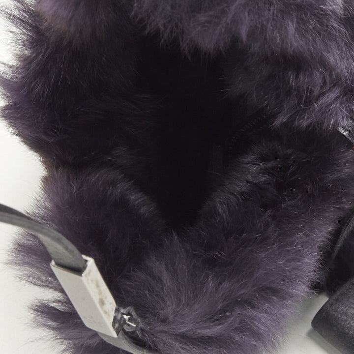 GUCCI TOM FORD dark purple fur silver buckle leather strap top handle bag