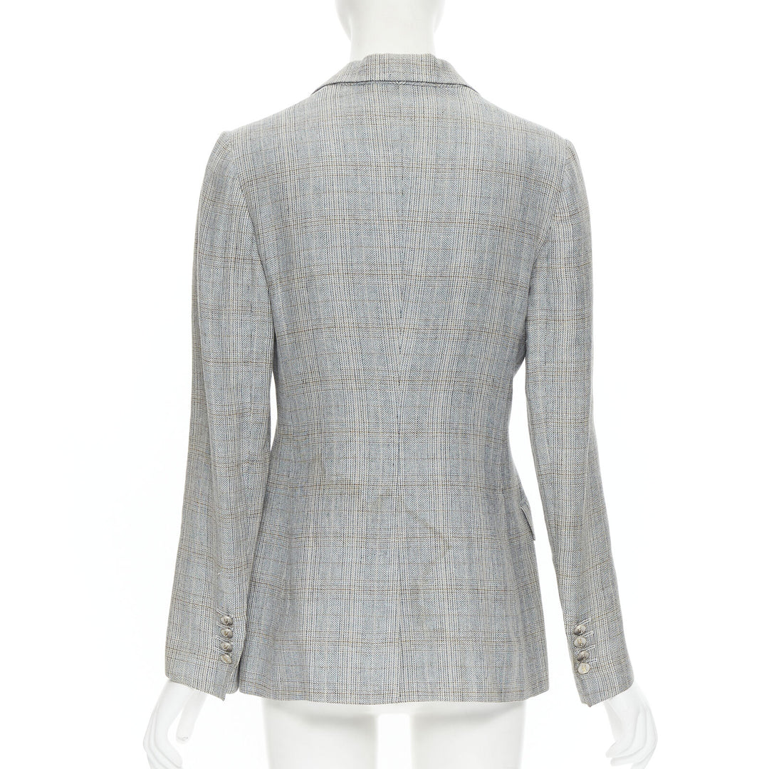 DOLCE GABBANA blue check wool tweed one button cutaway blazer pant suit IT42 M