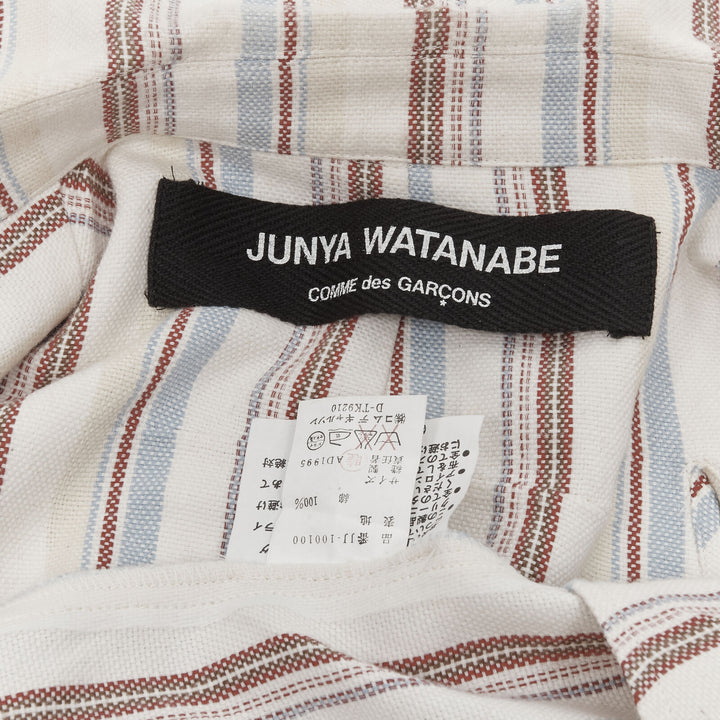 JUNYA WATANABE 1995 beige stripe cotton cut out sleeve double breasted jacket S