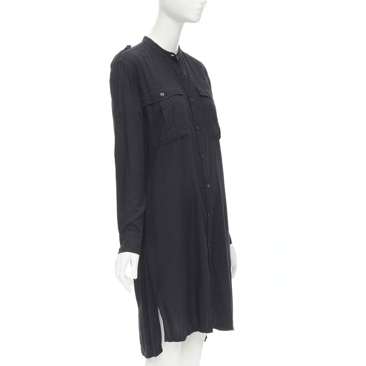 DRIES VAN NOTEN black washed cotton cargo pocket button front shirt FR36 XS