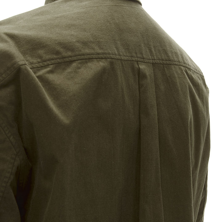 BALENCIAGA army green cotton-blend concealed zip front shirt EU38 S