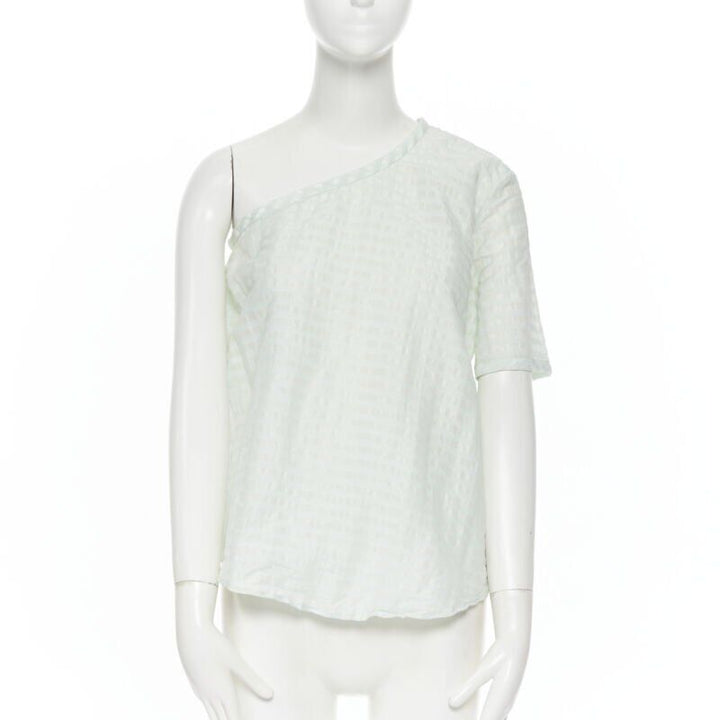 ROSIE ASSOULIN pastel green striped rusched draped back one shoulder top XS