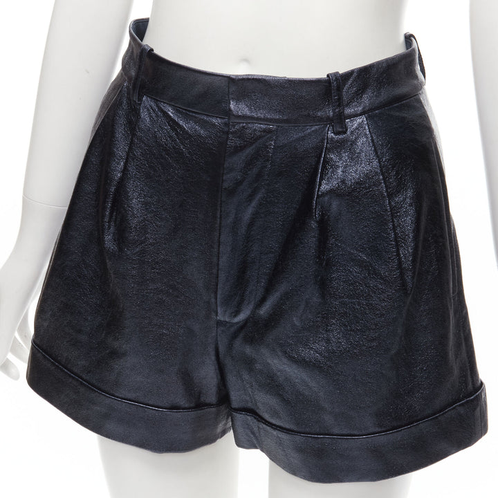 ALICE OLIVIA blue metallic faux leather cuffed high waisted shorts US0 XS