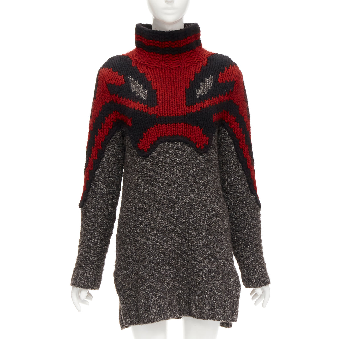 OLD CELINE Phoebe Philo red grey abstract intarsia knit sweater dress S