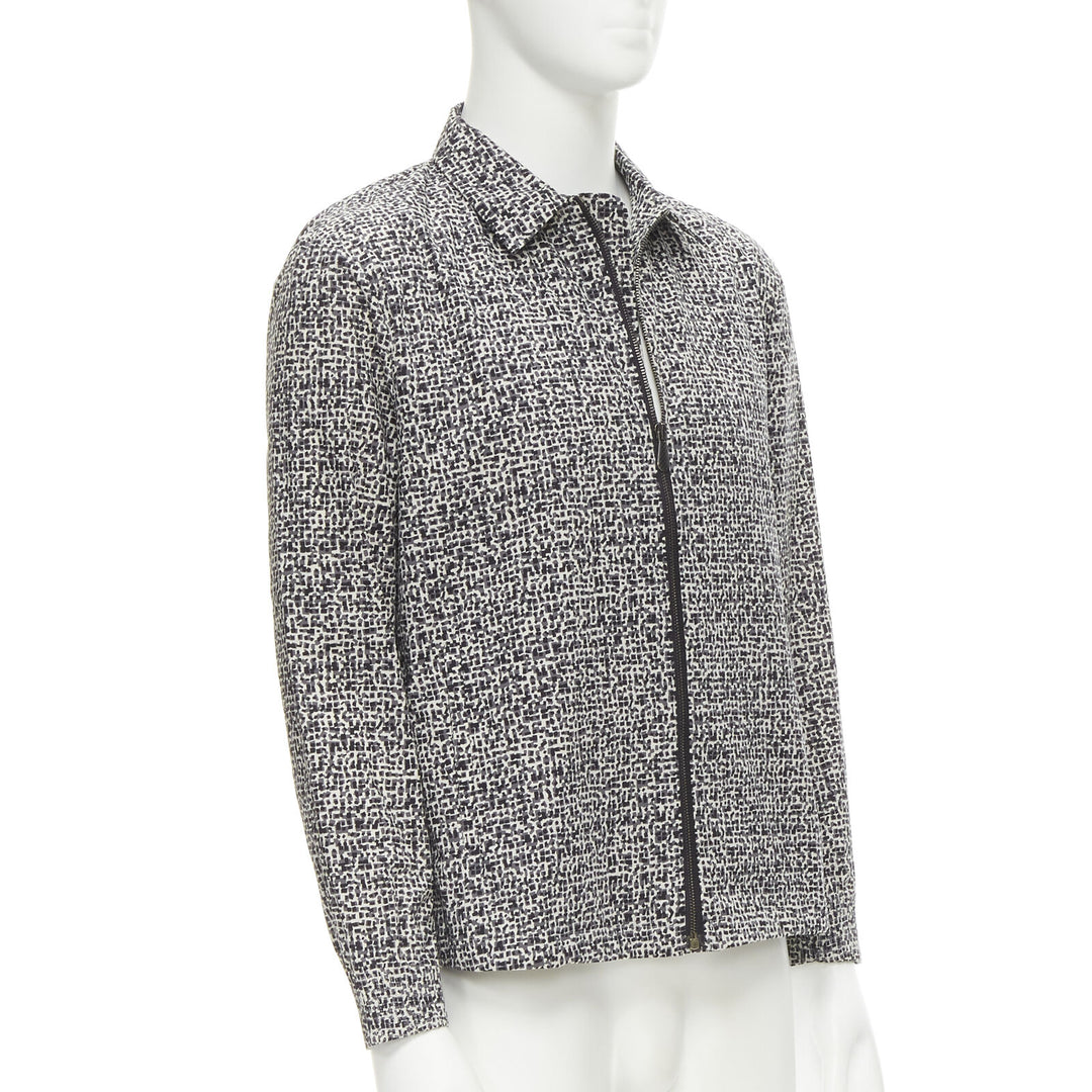 BOTTEGA VENETA grey geometric print Intrecciato zip front cotton jacket EU48 M