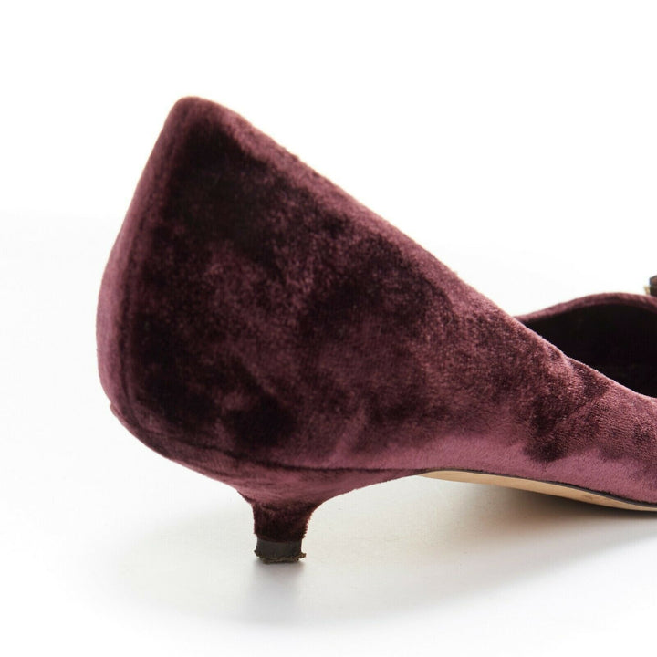 DOLCE GABBANA embellished purple velvet crystal toe kitten heel pumps EU36.5
