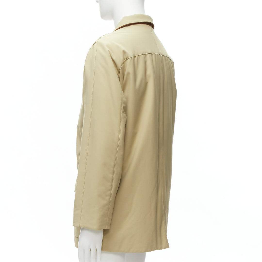 LORO PIANA Storm System beige nylon minimal pocketed longline coat S