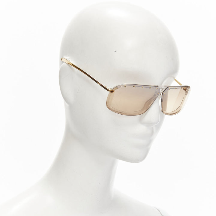 GUCCI Vintage Y2K GG2517/S AU3 gold GG logo brown lens studded sheild sunglasses