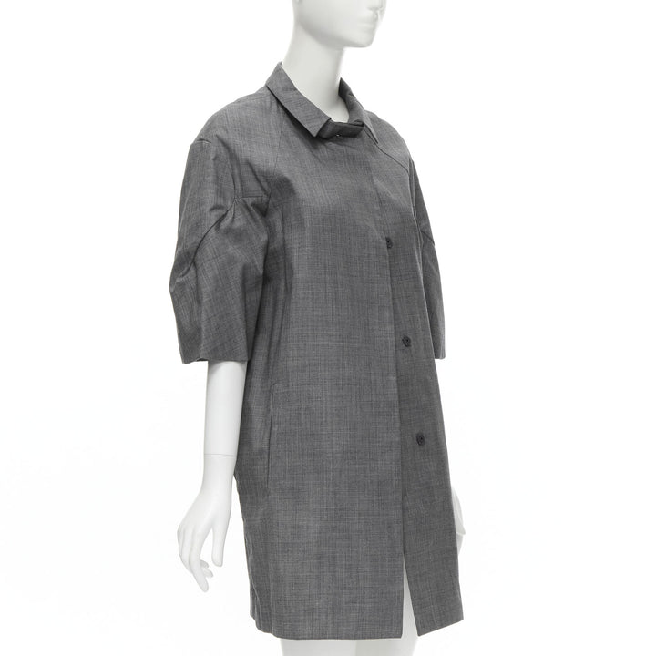 MARNI grey virgin wool curved rounded short sleeve cocoon coat IT38 XS