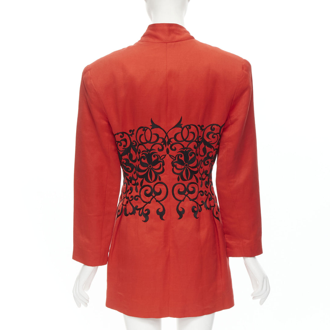 GIANFRANCO FERRE Vintage red black floral embroidery stand collar jacket M