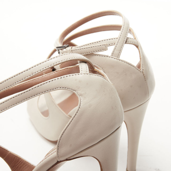 ALAIA light grey leather open toe cross strap high heel sandals EU37
