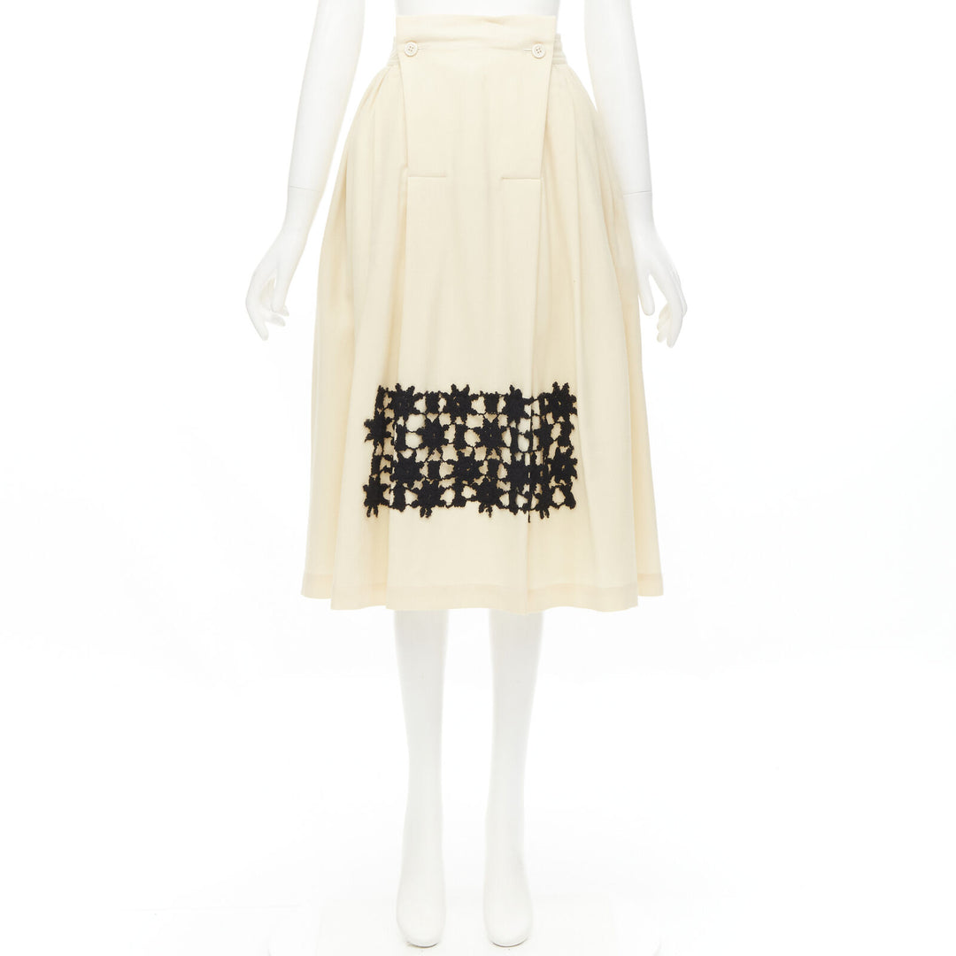 COMME DES GARCINS 1988 Runway Vintage cream black lattice lace flared skirt S