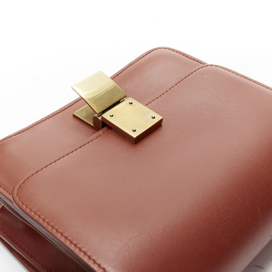 CELINE Classic Box tan brown calfskin gold clasp adjustable crossbody bag Small