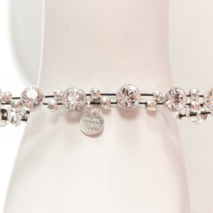 PHILLIPE AUDIBERT silver round crystal beads chain elastic bracelet