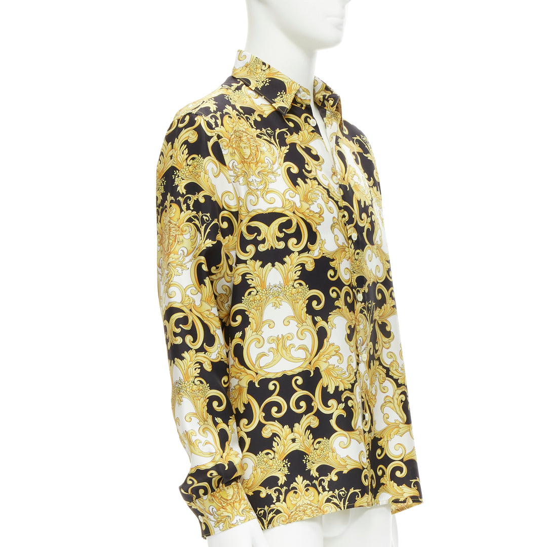 VERSACE 2022 Renaissance Barocco 100% silk gold signature shirt IT50 L
