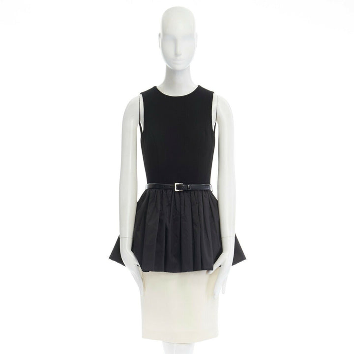 MICHAEL KORS COLLECTION black leather belted peplum white skirt dress US2 XS