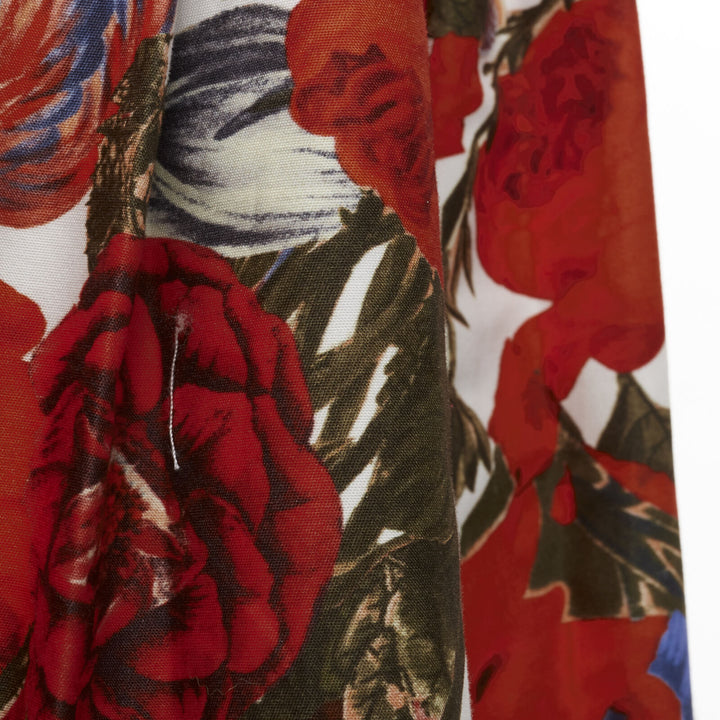 MARNI 2019 navy silk red rose floral print cotton flared skirt IT40 S