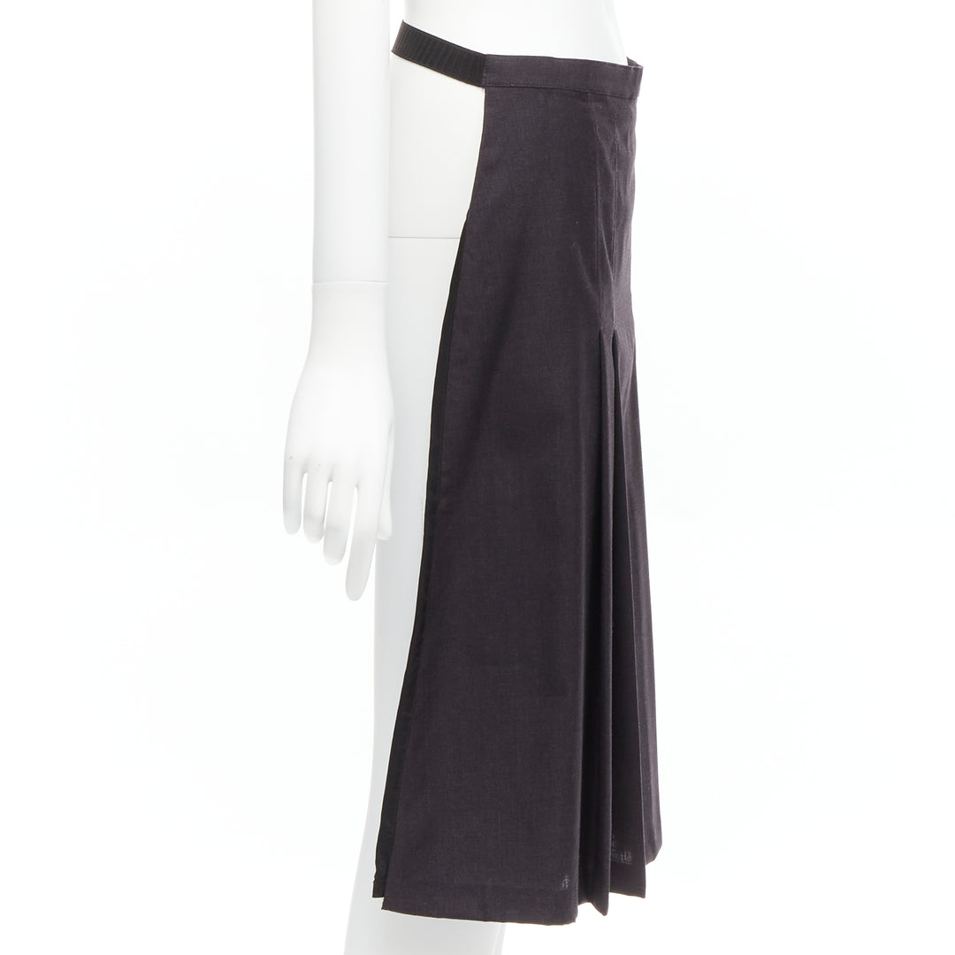 MAISON MARGIELA 1997 Vintage black wool open back pleated half skirt FR42 XL