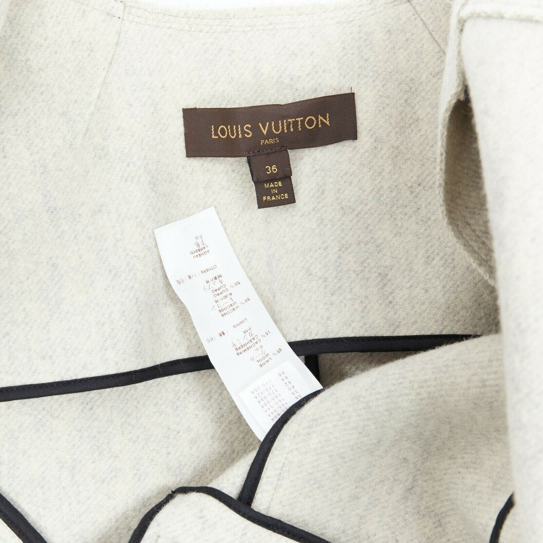 LOUIS VUITTON grey wool blend cashmere lambskin leather panels biker jacket FR36