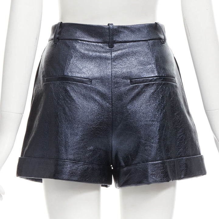 ALICE OLIVIA blue metallic faux leather cuffed high waisted shorts US0 XS