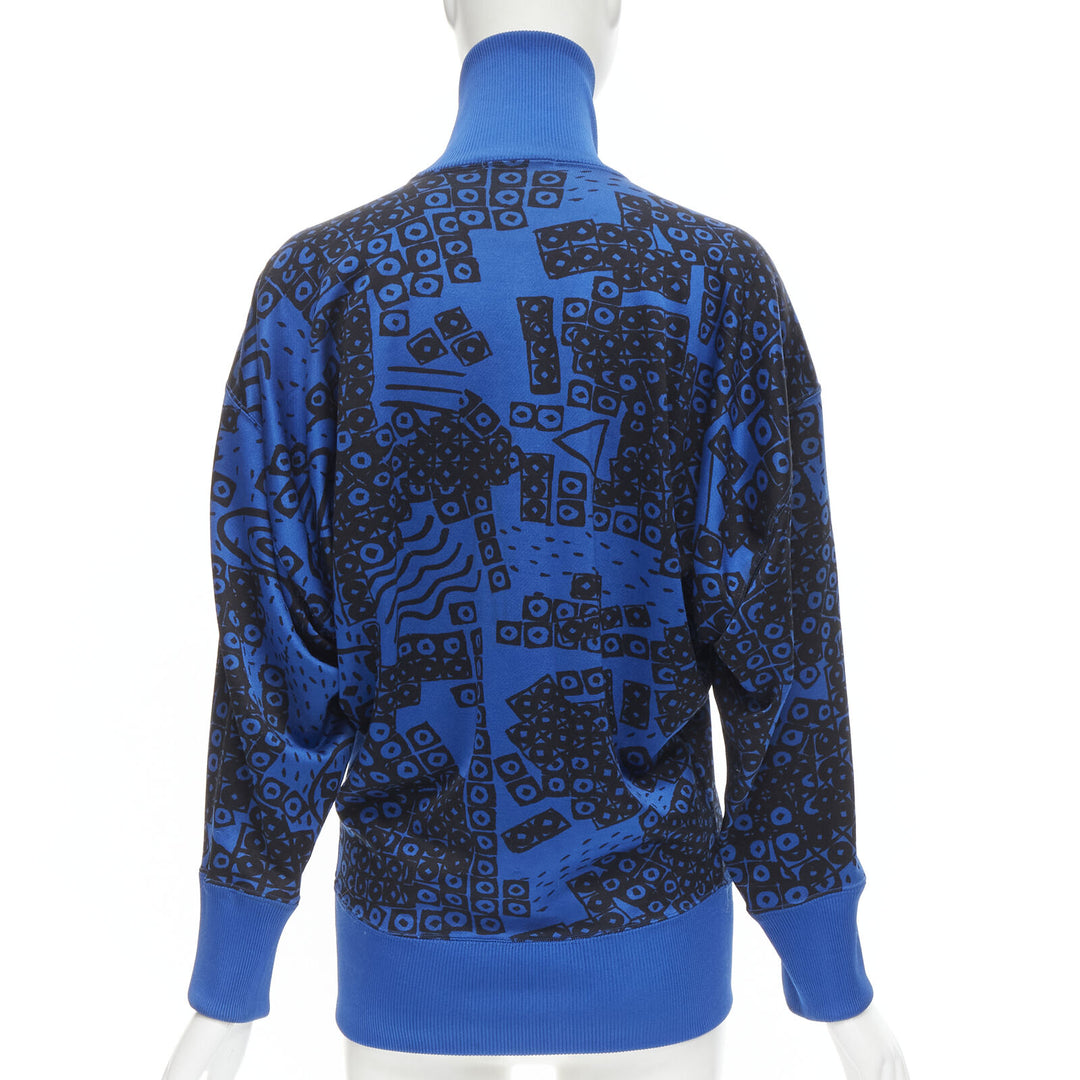 ISSEY MIYAKE 1980's Vintage blue black illustration print turtleneck sweater M