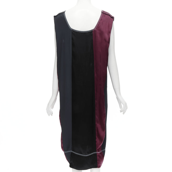 MARNI pink black navy silk  color block overstitching oversized dress IT38