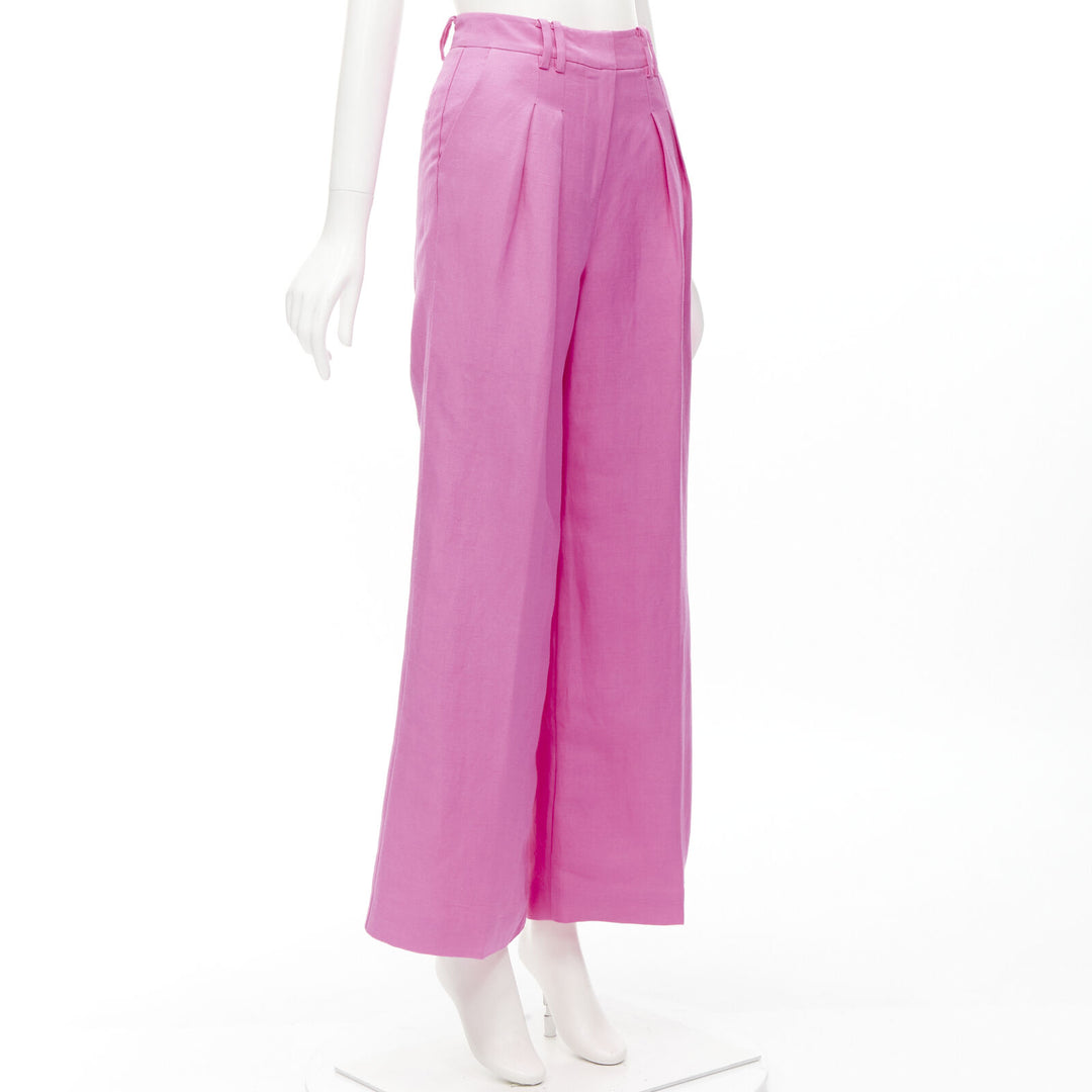 AJE Vista hot pink linen rayon pleat front wide leg pants AU6 XS