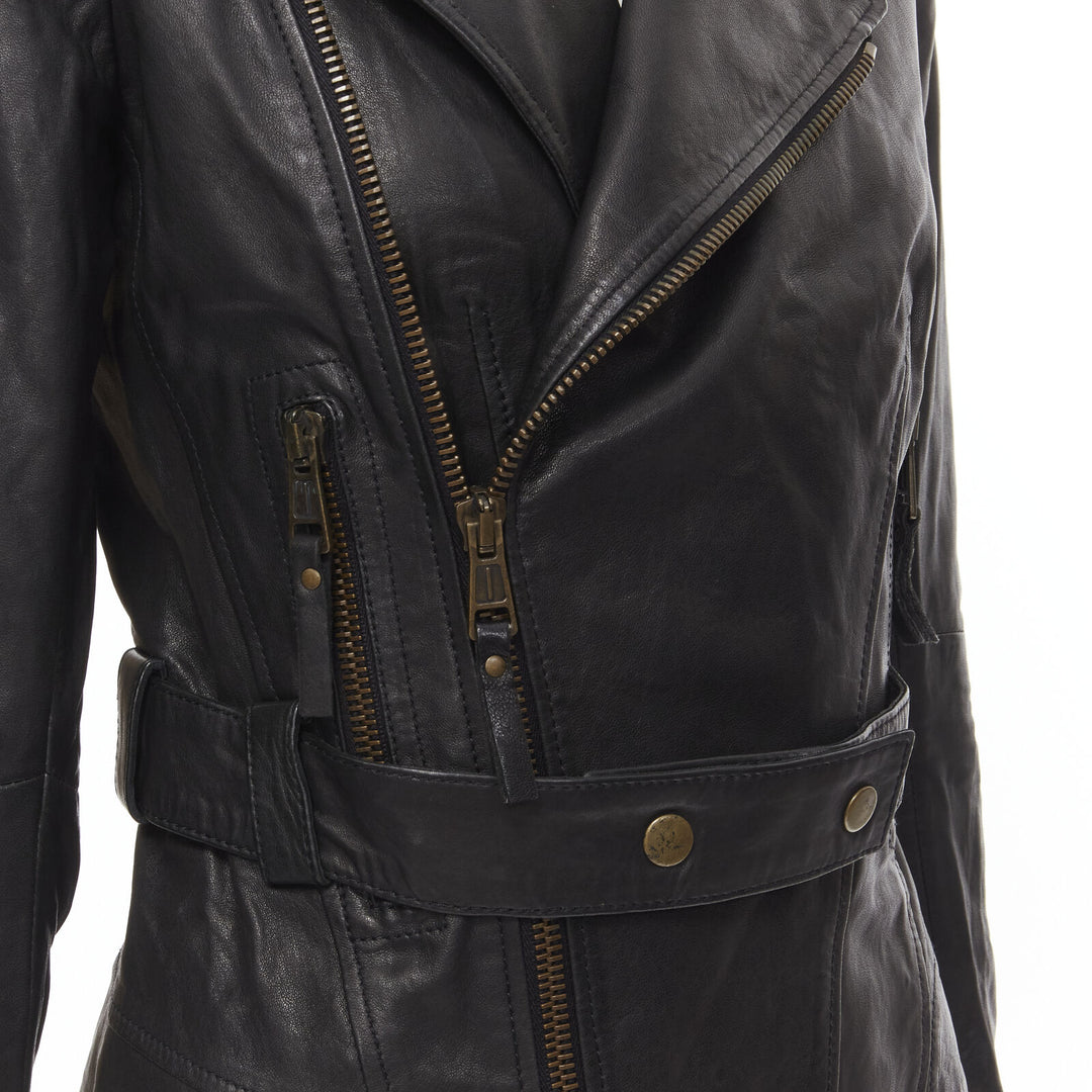 BALENCIAGA 2009 black lambskin leather asymmetric collar biker jacket FR36 XS