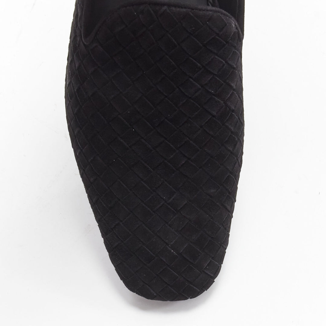 BOTTEGA VENETA Intrecciato Luxe suede black woven dress loafer shoes EU43.5