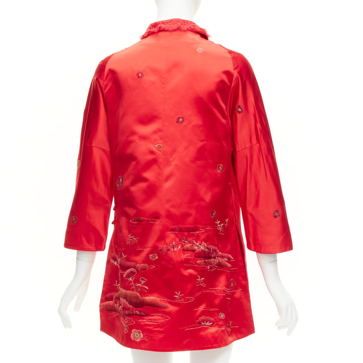 SHIATZY CHEN red silk lace collar floral cloud embroidery qipao top IT44 L