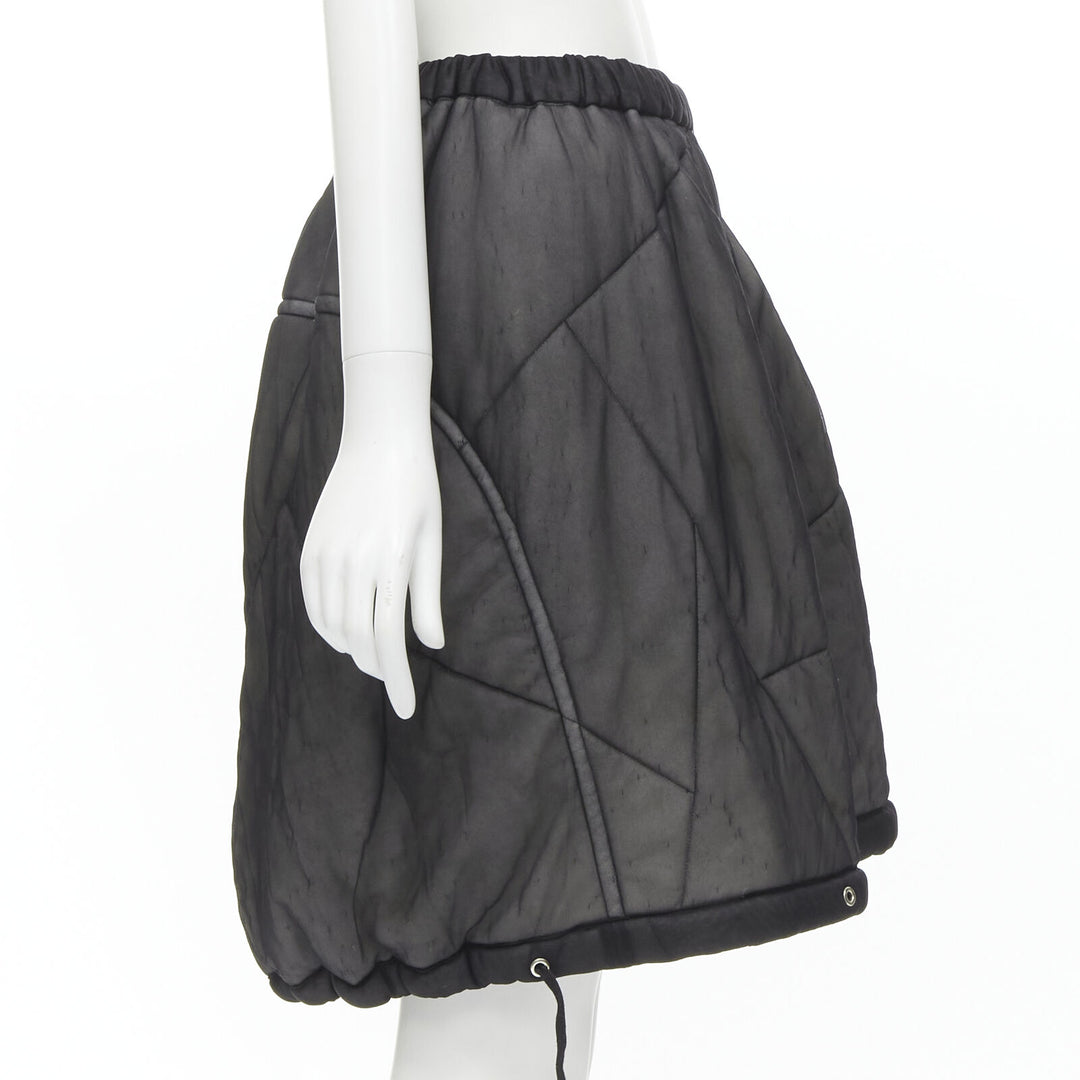 COMME DES GARCONS Vintage 1990 black sheer nylon drawstring padded puffy skirt M