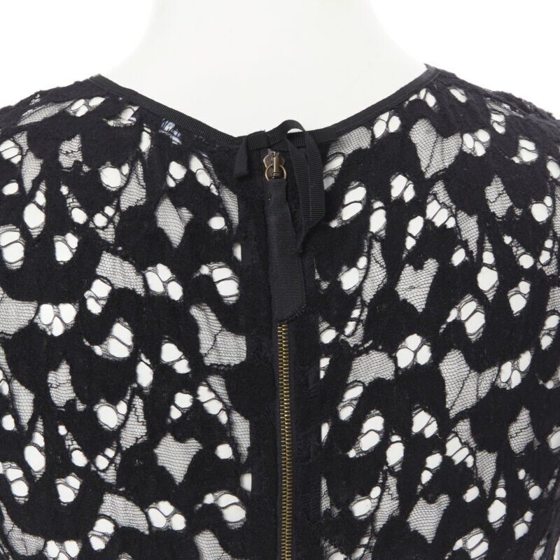 NINA RICCI black sheer lace cap sleeve zip back T-shirt top FR40 XS