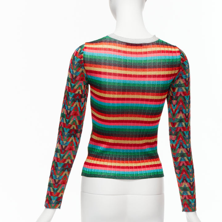 VALENTINO 2021 Optical VLOGO colorful lurex silver collar long sleeve sweater XS
