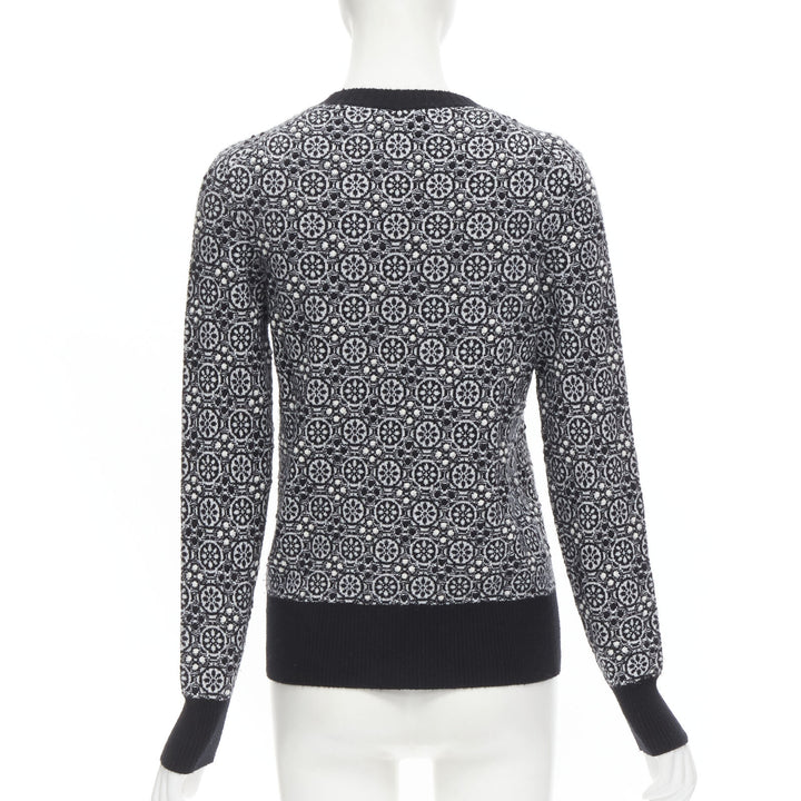 CHANEL 100% cashmere geometric pattern 3D Jacquard knit pullover sweater FR36 XS