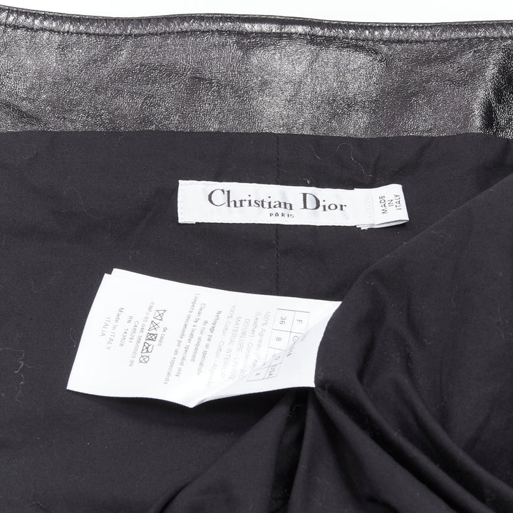 CHRISTIAN DIOR 2022 black crinkled lambskin leather CD logo dungare dress FR36 S