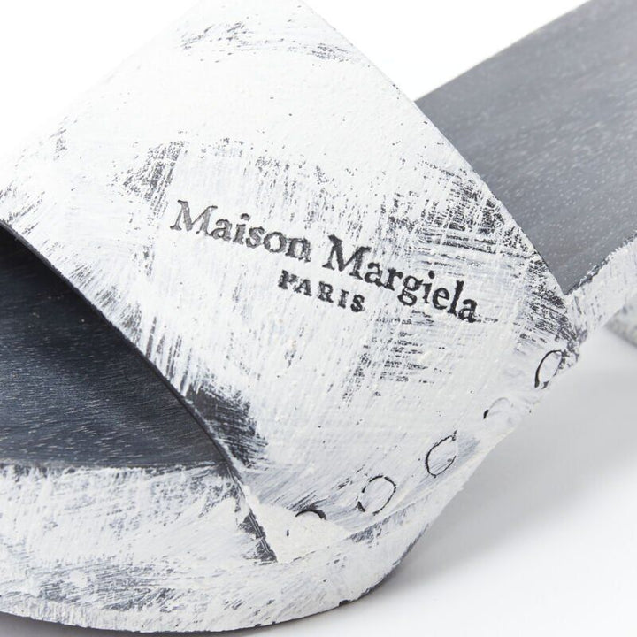 MAISON MARGIELA Tabi white painted cone heel wooden clog sandals EU35