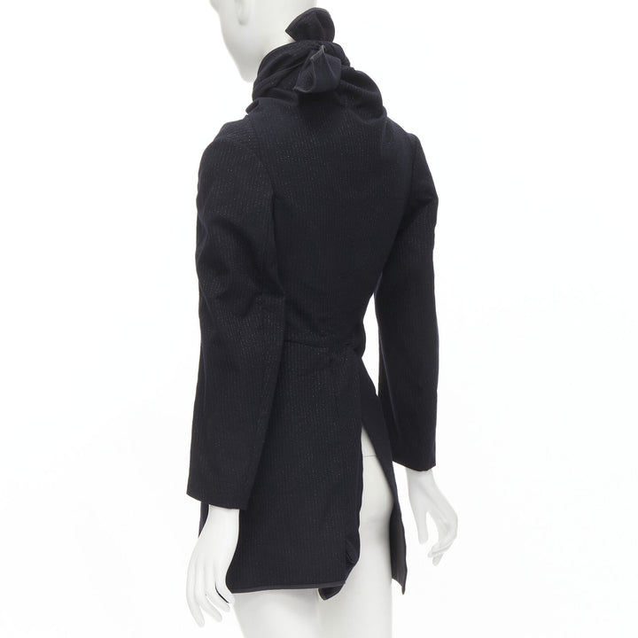 Runway COMME DES GARCONS 1999 Vintage black silver pinstripe wool wrap coat S