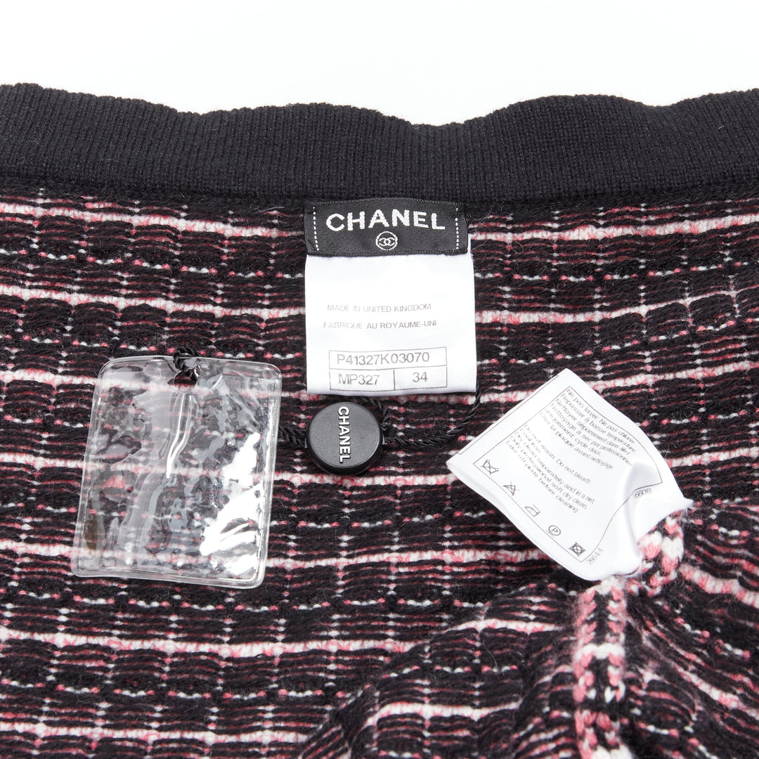 CHANEL pink 100% cashmere tweed crystal trim swing cardigan jacket FR34 XS