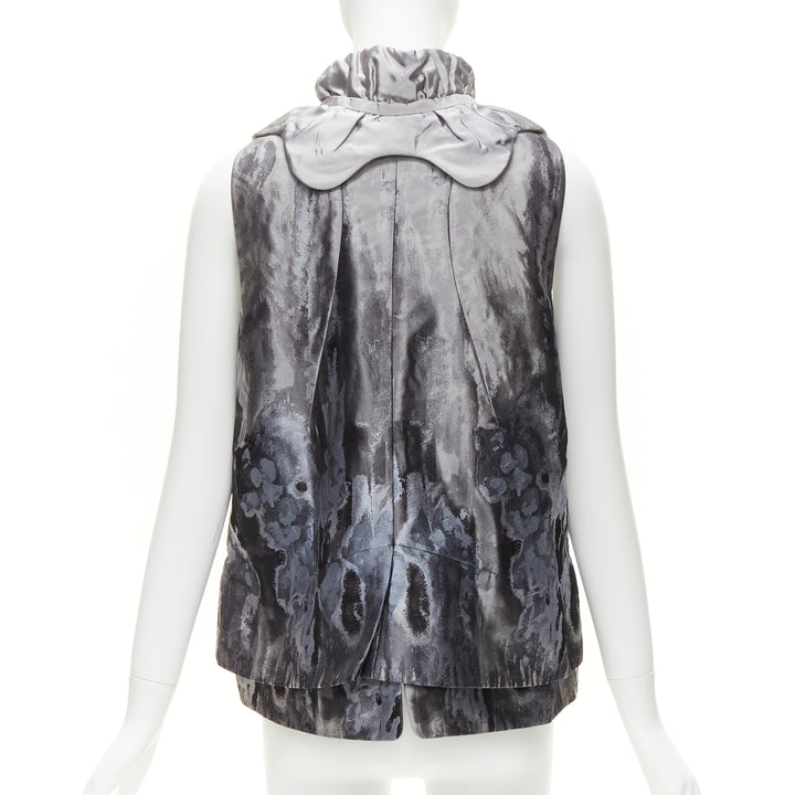 SHIATZY CHEN grey abstract watercolour floral brocade scallop collar vest IT44 L