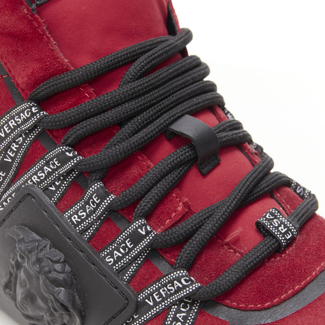 VERSACE red suede Medusa emblem nastro logo ribbon high top sneakers EU40