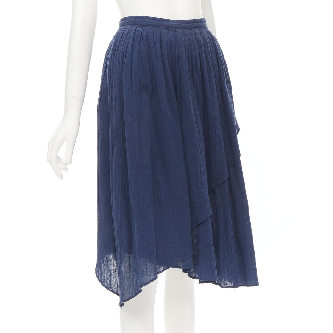 COMME DES GARCONS Vintage 1980's blue crinkled asymmetric waterfall draped skirt