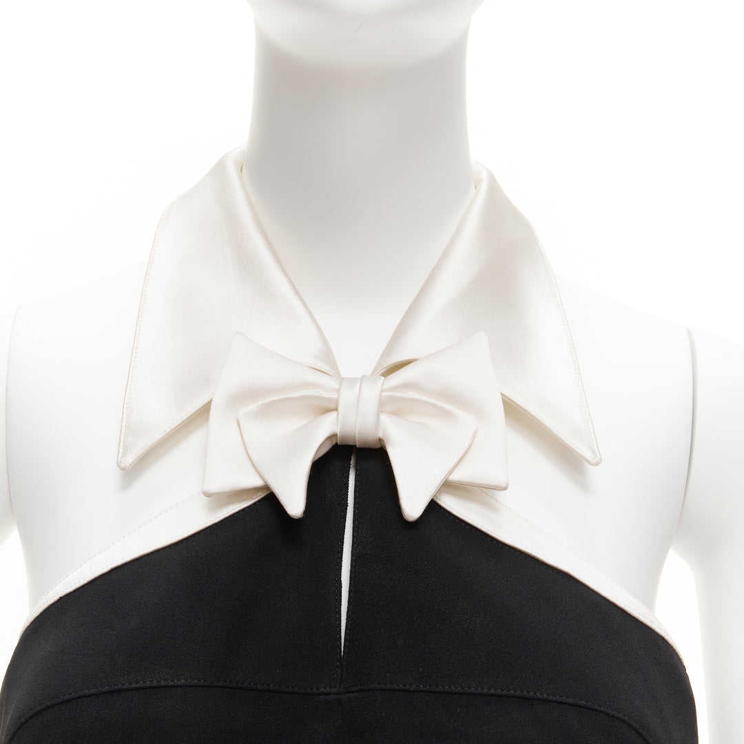 THIERRY MUGLER Vintage white Vampire halter bow collar black tux dress IT40 S
