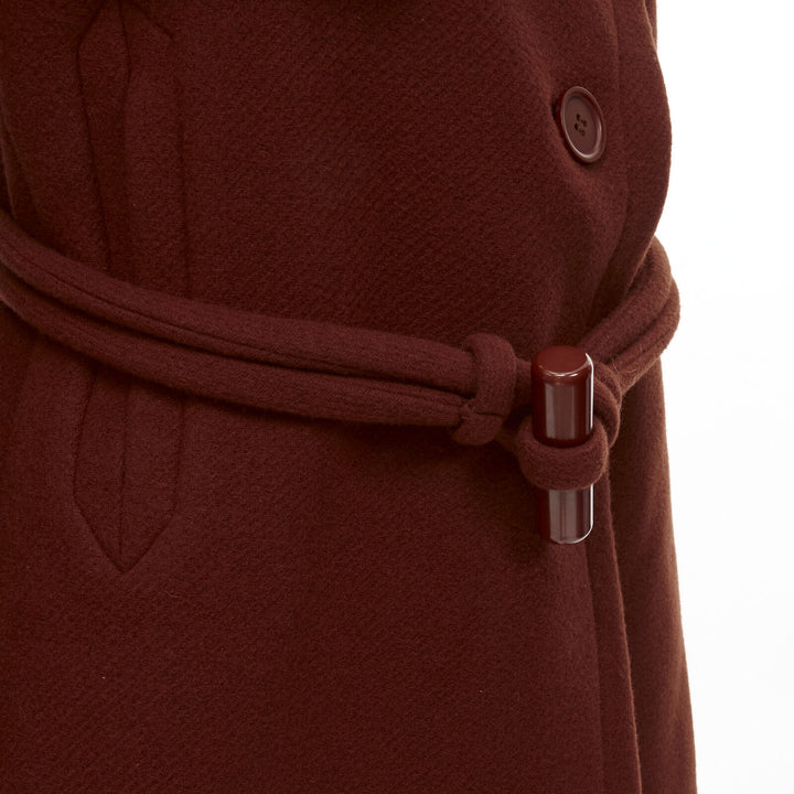 CHLOE 2015 brick red wool toggle belt long coat FR38 M