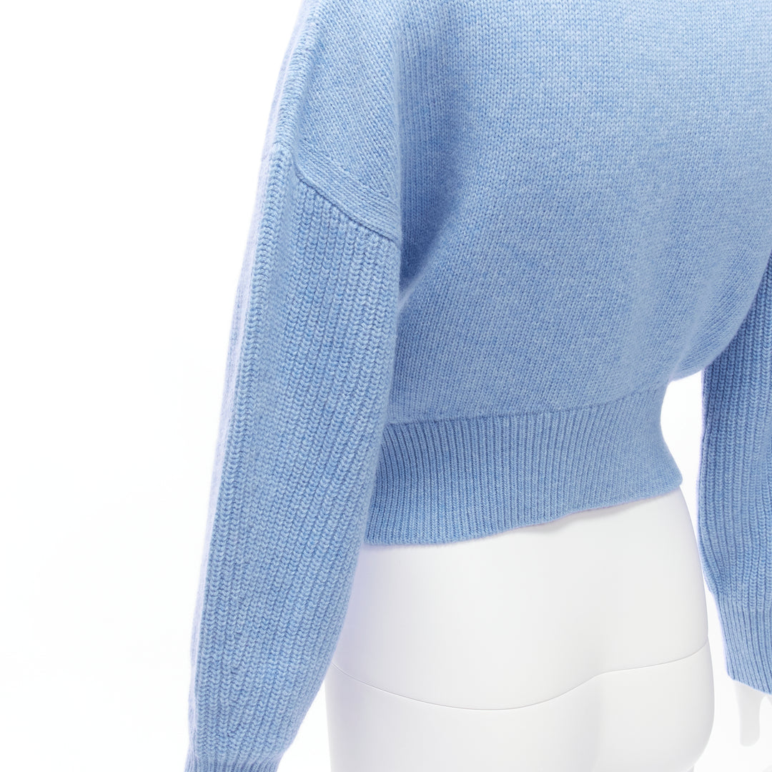 ALEXANDER MCQUEEN 2021 powder blue speckled wool boxy cropped sweater XS