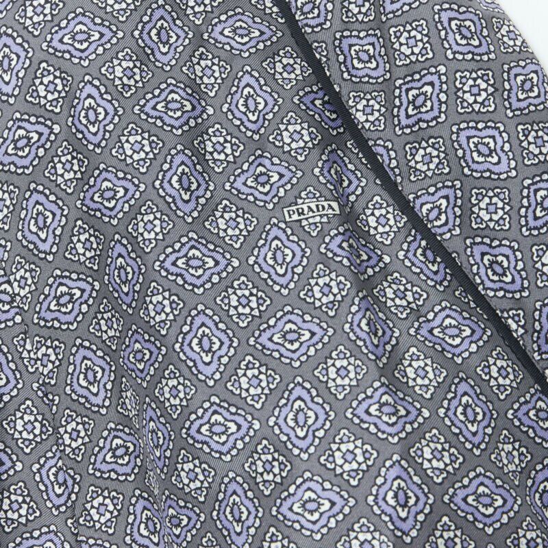 PRADA 100% silk blue green paisley print black feather cuff robe jacket M